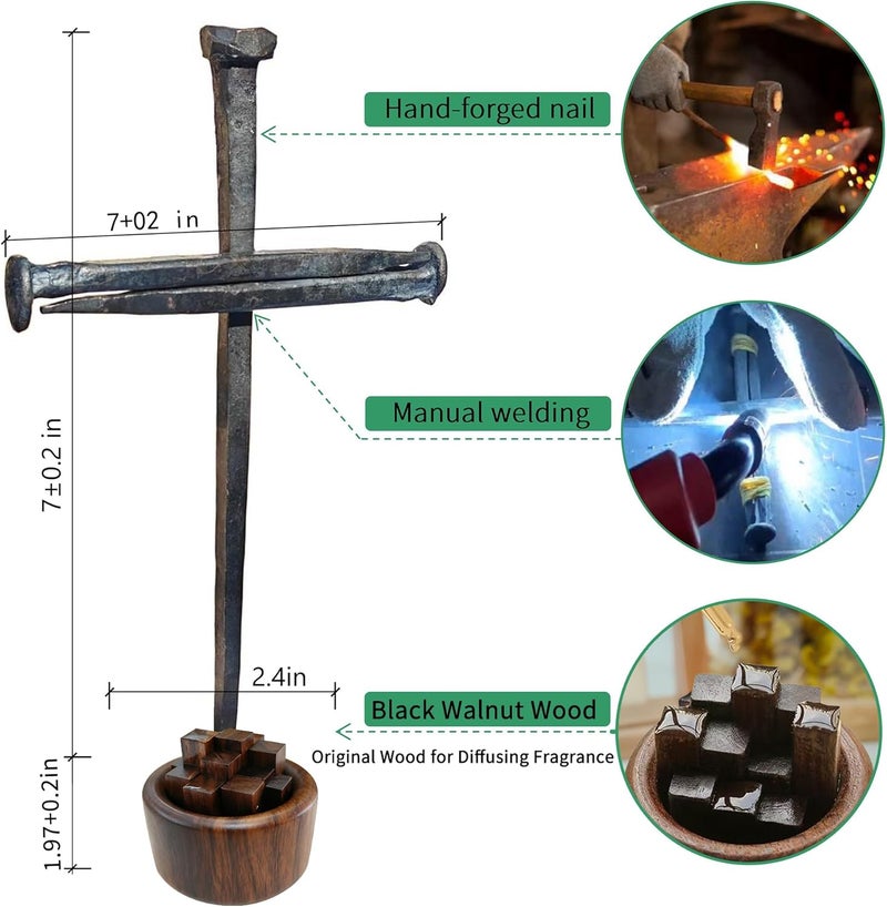 LeMeeOly Jesus Christ Crucifixion Nail Metal Cross Wooden Base, Baptism & Religious Gifts for Men Women,Christian Home Decor (Aroma Diffuser Wood) - Image 4